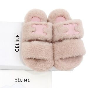 Authentic CELINE SLIDES TRIOMPHE IN pink SHEARLING